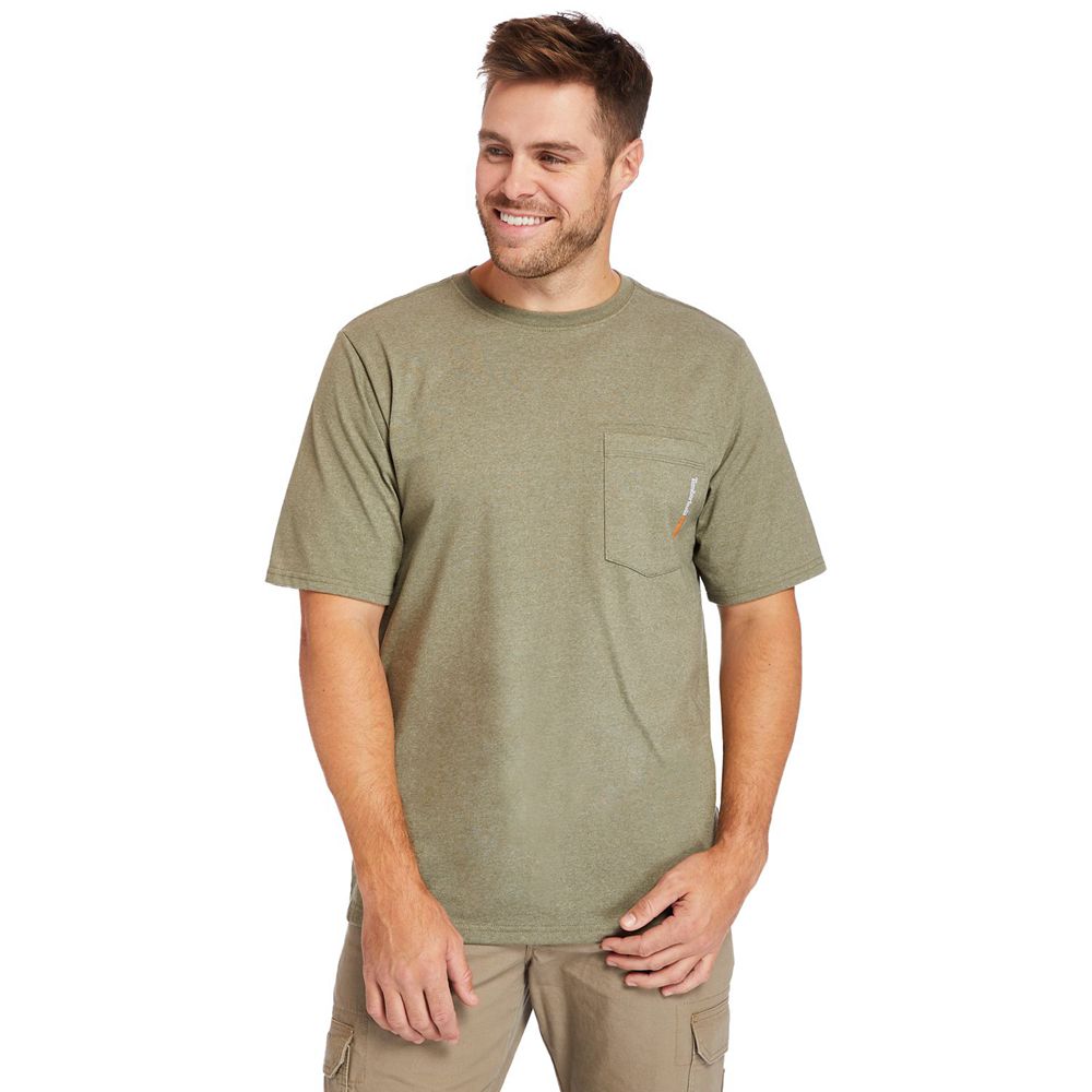 Camisetas Timberland Argentina Hombre - Pro® Big & Tall Base Plate Short-Sleeve - Verde Oliva - ZNUF